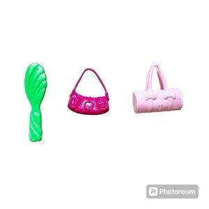 Barbie Accessories pink 2 bags (ballerina bag) green brush Bundle & Save